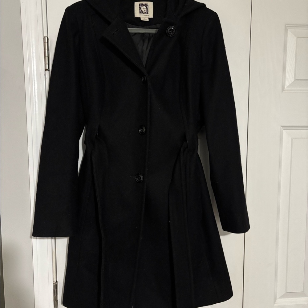 Anne Klein Black Wool Blend Pea Coat